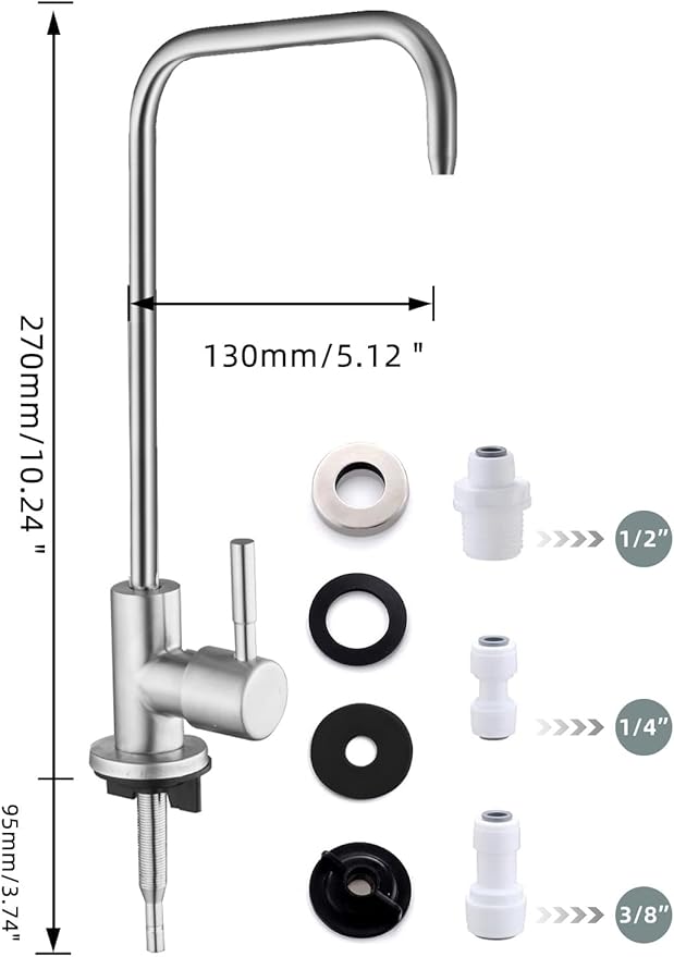 Drinking Water Faucet,Lead-Free Water Filter Faucet,Easy to Install Reverse Osmosis Faucets for Kitchen Bar Sink,Brushed Nickel SUS304 Stainless Steel