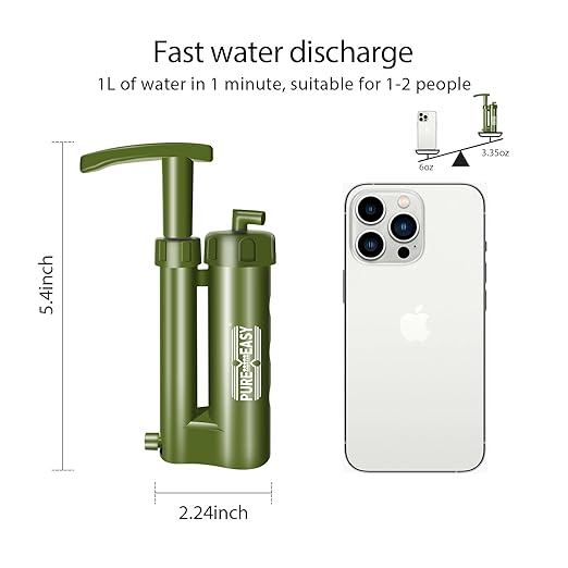 Portable Water Filter for Camping & Survival, Hand Pump Water Filter 3-Stage Purification System, 2000l Capacity, Perfect for Camping, Adventure, Backpacking, Survival, Emergency, and etc