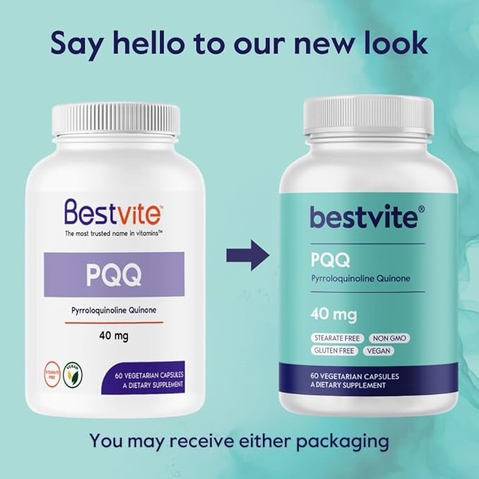 BESTVITE PQQ 40mg (Pyrroloquinoline Quinone) (60 Vegetarian Capsules) - No Stearates - Vegan - Non GMO - Gluten Free