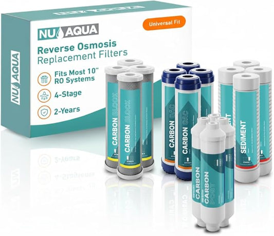 NU Aqua Reverse Osmosis Water Filter System Replacement Set - 4 Stage 2 Year Under Sink Kit - Includes Sediment, Carbon Filters, Parts & Fittings - Universal Undersink RO Filtration Cartridge Pack