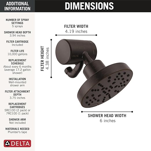 Delta Faucet 5-Setting H2Okinetic Shower Head Oil Rubbed Bronze with Clarifi Premium Shower Filter Attachment with Filter