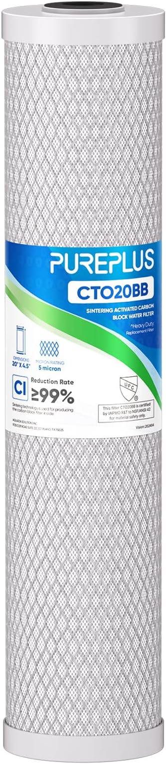 PUREPLUS 5 Micron 20" x 4.5" Whole House Coconut Shell Activated Carbon Water Filter Replacement Cartridge, Compatible with FC25B, EPM-20BB, CB-BB-20, 155783-43, 1 Pack