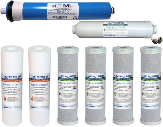 AMI Reverse Osmosis Filter & Membrane Replacement | 1 Year Supply | 50 GPD Membrane with Pre & Post Filter | for 5 Stage Water Filtration Systems