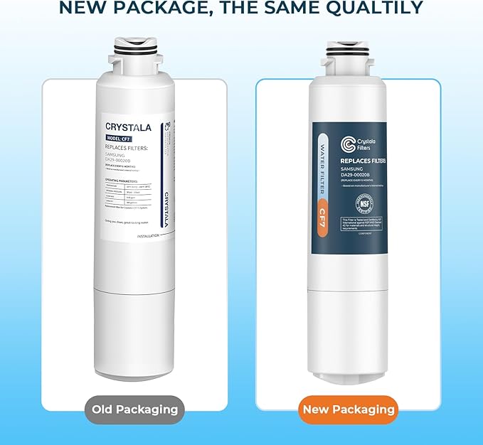 Crystala Filters Compatible with Samsung DA29-00020B Refrigerator Water Filter, DA29-00020A/B, DA29-00020B-1, HAF-CIN/EXP, 46-9101, RF4267HARS, RF25HMEDBSR, RF28HMEDBSR, RS25J500DSR, 1 Pack
