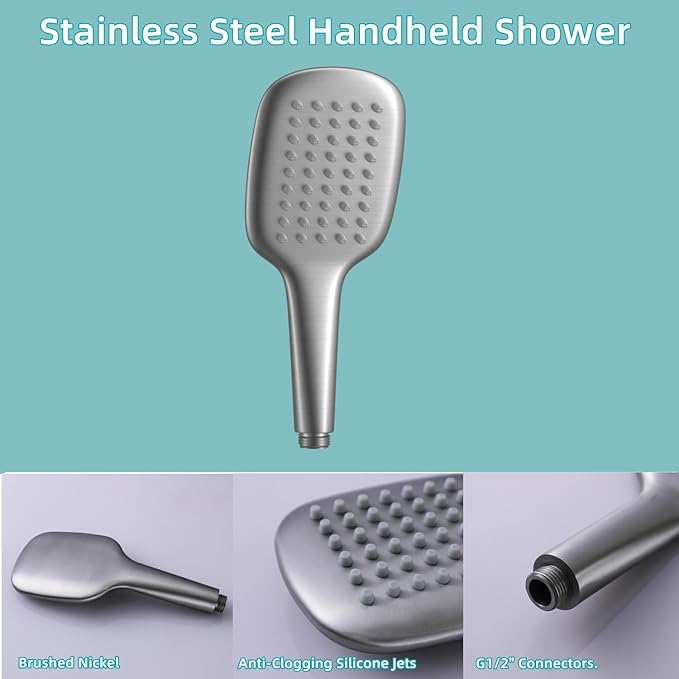Brushed Nickel Shower Head Handheld HONGTONGSOWER Stainless Steel Bathroom showerhead Wand Hand-Held Sprayer with Extra Long Stainless Steel Hose