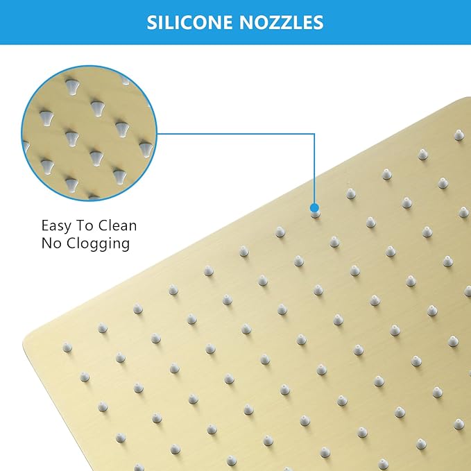 Lordear Gold Rainfall Shower Head 12 Inch Square Rain Shower Head Solid Ultra Thin 304 Stainless Steel Fixed Rainshower Head with Self Cleaning Nozzles