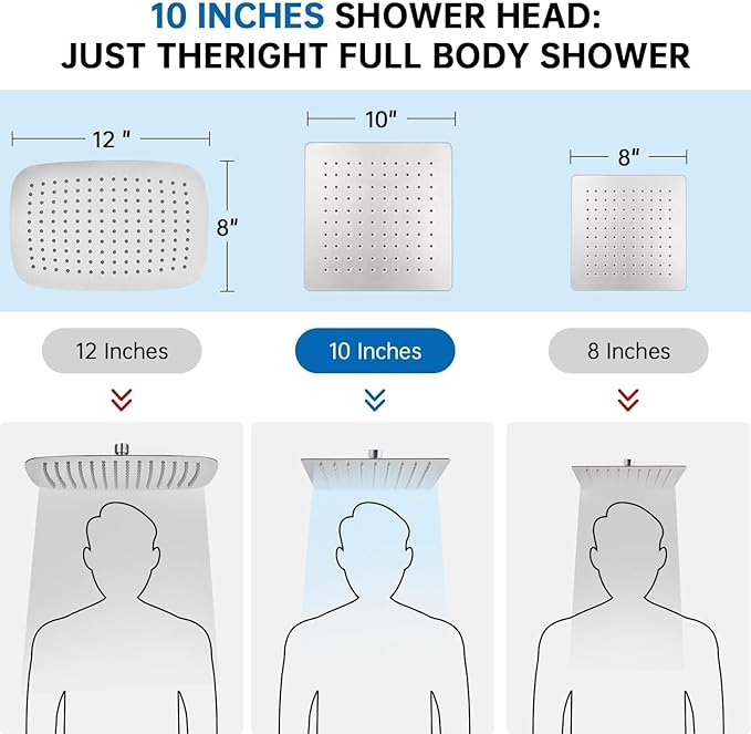 G-Promise All Metal 10" Dual Square Shower Head Combo | Rain Shower Head | Handheld Shower Wand | Adjustable | 3-Way Diverter | 71" Extra Long Hose - A Bathroom Upgrade(Brushed Nickel)