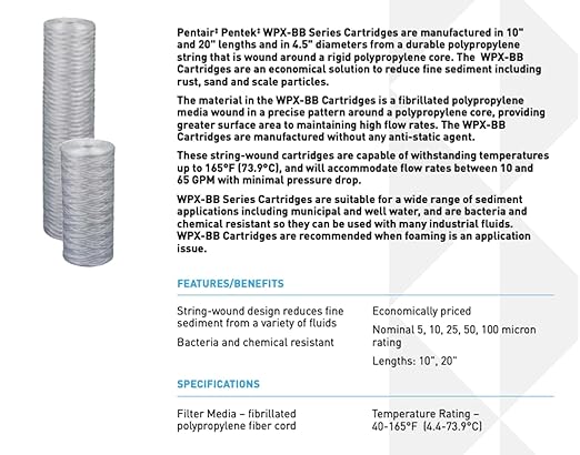 Pentair Pentek WPX50BB97P Big Blue Sediment Water Filter, 10-Inch, Polypropylene String-Wound Replacement Cartridge, 10"x 4.5", 50 micron