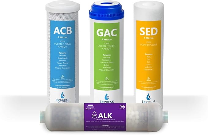 Express Water – 6 Months Alkaline Reverse Osmosis System Replacement Filter Set – 4 Filters – 10 inch Size Water Filters