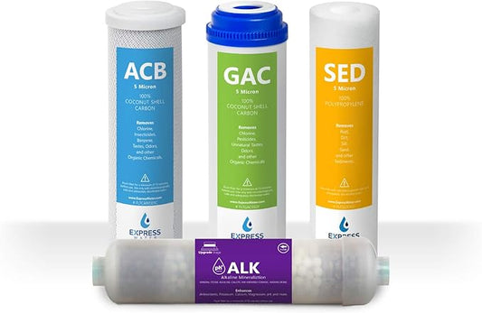 Express Water – 6 Months Alkaline Reverse Osmosis System Replacement Filter Set – 4 Filters – 10 inch Size Water Filters