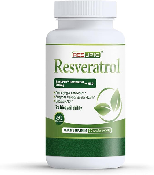 500mg Liposomal NAD+ Supplement, 800mg ResUP10 Resveratrol Complex, Support Aging Health & Cellular Energy, Cardiovascular Supplements,Antioxidant Formula for Men & Women, 30 Servings