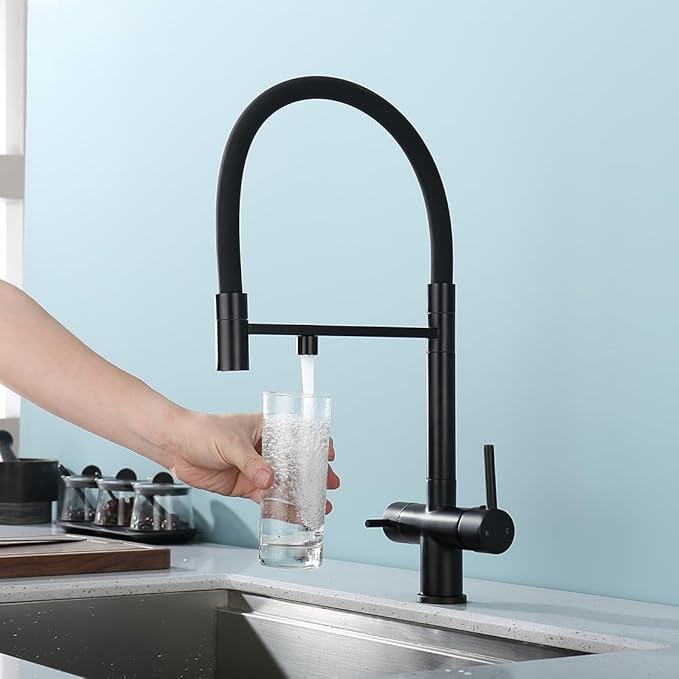 Kitchen Faucets with Water Filter Faucet Buil-in,3 Way Drinking Water Faucet for Kitchen Sink, Matte Black
