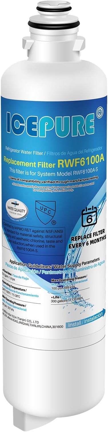 ICEPURE RWF6100A Compatible with Bosch Ultra Clarity Pro Refrigerator Water Filter BORPLFTR50, BORPLFTR55, 12033030, 11025825, 11032531, B36CT80SNS, B36CL80ENS, WFC100MF, WFS200MF, 1PACK