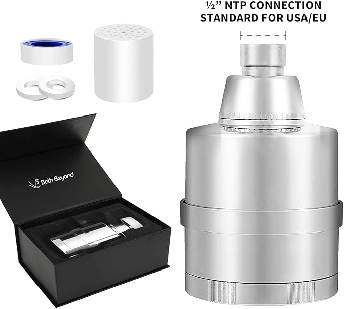 BathBeyond Filtered Shower Head, hower Filter Head 2-in-1 Vitamin C 15 Stage High Output Water Filter with Cartridge for Hard Water Remove Chlorine and Harmful Substances (Chrome)