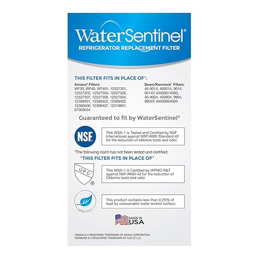 WaterSentinel WSA-1 Refrigerator Water Filter Replacement for Drinking Water Filtration, Fits Amana WF30, WF40, WF401, Sears Kenmore 46-9014, and more, Carbon Block