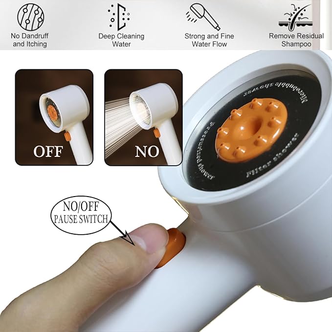 High Pressure Shower Head with Handheld,Shower Head with Filter with Pause Switch Water Saving Filter Showerhead, Showerhead Set with Hose, Bracket and Cotton Filter, Make Bathing Healthier (white)