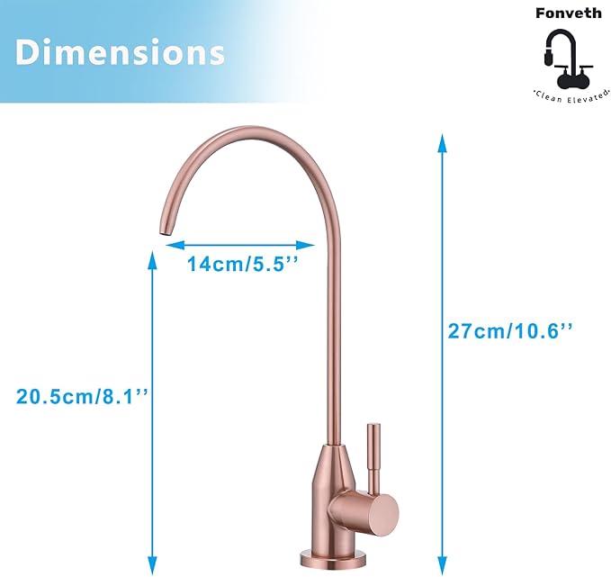 Drinking Water Faucet, Red Copper RO Faucet SUS 304 Stainless Steel for Under Sink Water Filter System Reverse Osmosis Non-Air Gap for Kitchen