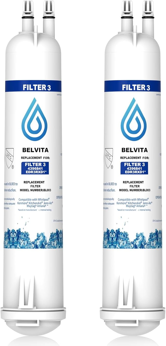 BELVITA Compatible with EDR3RXD1, 4396841, 4396710, Filter 3, 46-9083,46-9030, 9030, 9083 Refrigerator Water Filter (2 Pack)