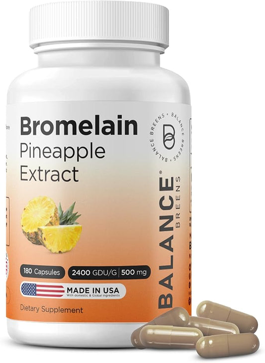 Balancebreens Bromelain 500mg Capsules – 2400 GDU Pineapple Extract Supplement for Joint Support, Natural Swelling Support, and Healthy Digestion – 180 Capsules Made in USA
