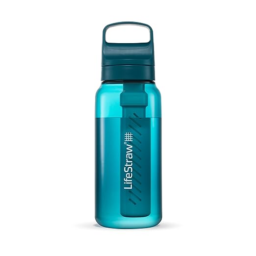 LifeStraw Go Series – BPA-Free Water Filter Bottle for Travel and Everyday use removes Bacteria, parasites and microplastics, Improves Taste, 1L Laguna Teal