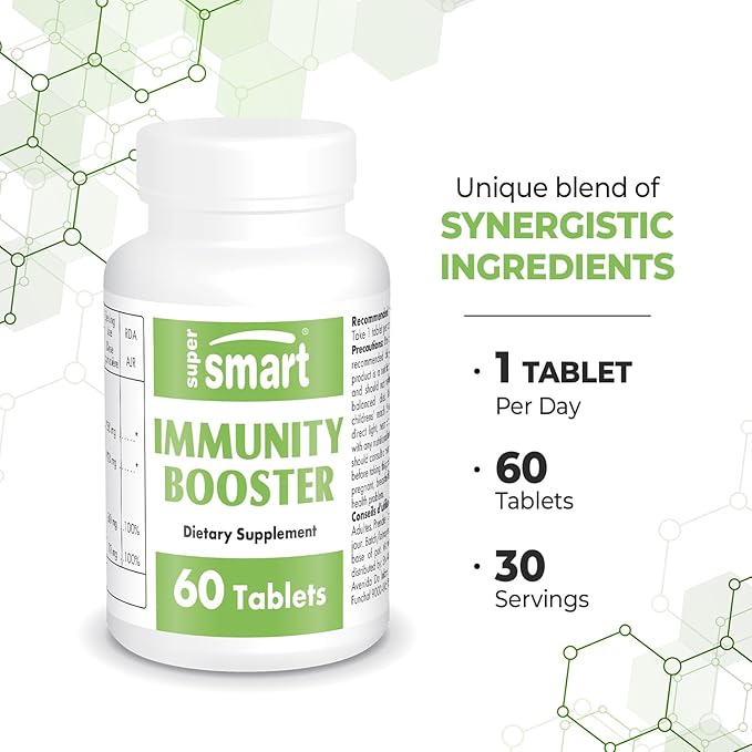 SUPERSMART - Immunity Booster - Immune System Booster Supplement - Sore Throat Coat - with Echinacea Extract, Beta Glucans, Vitamin C & Zinc | Non-GMO & Gluten Free - 60 Tablets