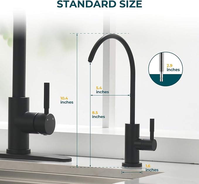Kitchen Sink Drinking Water Faucets, Stainless Steel Water Filter Faucet for Reverse Osmosis or Water Filtration System, RO Bar Sink Faucet, Matte Black