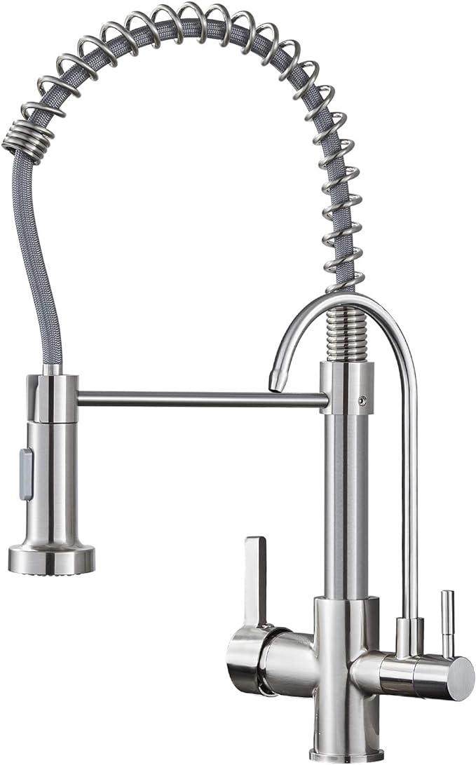 MENATT Purifier Kitchen Faucet, Commercial 3 in 1 Spring Drinking Water Faucet, Pull Down Water Filter Kitchen Sink Faucets (Brushed Nickel)