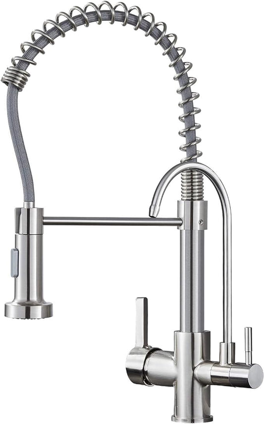 MENATT Purifier Kitchen Faucet, Commercial 3 in 1 Spring Drinking Water Faucet, Pull Down Water Filter Kitchen Sink Faucets (Brushed Nickel)