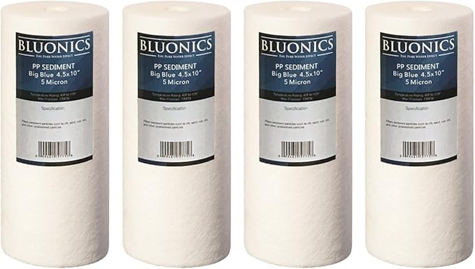 Bluonics Sediment Replacement Water Filters 4pcs (5 Micron) 4.5" x 10" Whole House Cartridges