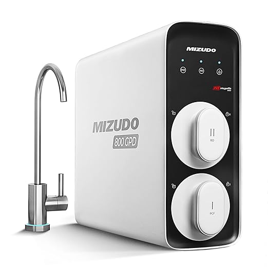 800GPD Tankless Reverse Osmosis System, MlZUDO Megaflo Mini 3:1 RO Water Filtration System, 8 Stage&36-Month RO System, NSF/ANSI 42&58&372 Certified Water Filter Under Sink, Smart LED Faucet