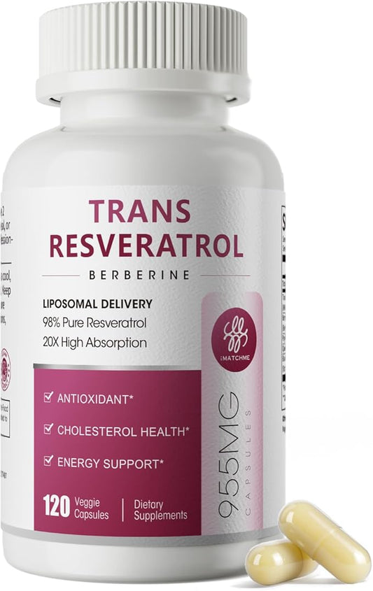Resveratrol Supplement, 98% Pure Trans Resveratrol 600mg with Liposomal Delivery - Supports Antioxidant, Cholesterol Health, Heart Health, Energy - Vegan, 60 Capsules