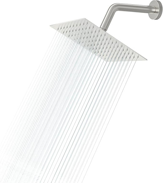 Lordear Rain Shower Head 6 Inch Solid Ultra Thin 304 Stainless Steel Adjustable Square Rainfall Shower Head Waterfall Full Body Coverage with Silicone Nozzle 6” Waterfall Showerhead,Brushed Nickel