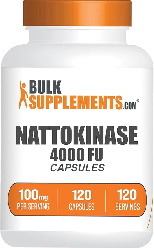 BulkSupplements.com Nattokinase 4000 FU Capsules - Nattokinase Supplement, Sourced from Natto Extract, Nattokinase 100mg - Gluten Free, 1 Capsule per Serving, 120 Capsules (Pack of 1)