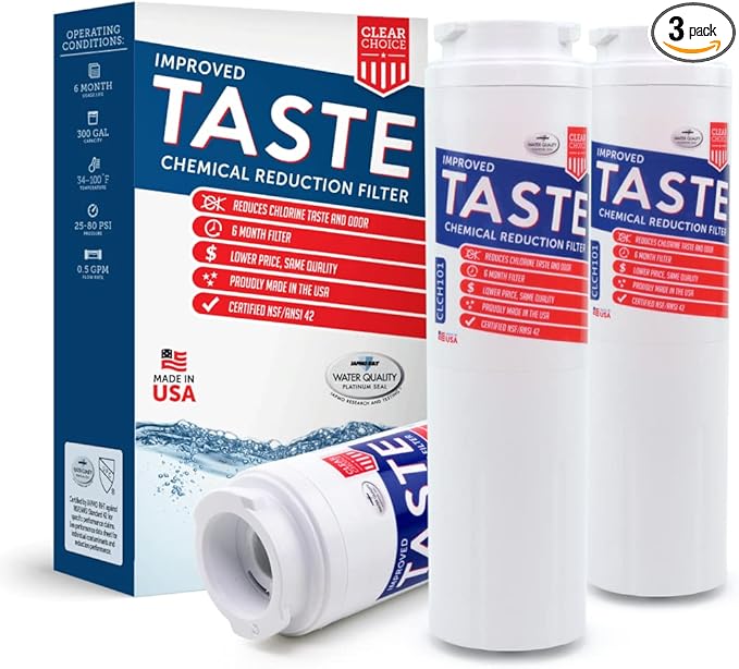 Clear Choice Taste Filter Replacement for Whirlpool UKF8001 WF50 Filter Compatible with EDR4RXD1 EFF-6013A FILTER4A FILTER4 Refrigerator Water Filter, NSF/ANSI 42, Box of 3, Made in the USA