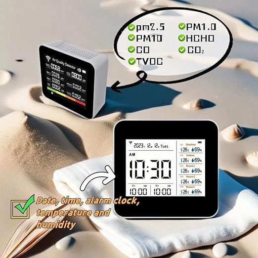 Generic 20 in 1 Tuya WiFi Air Quality Monitor CO₂ CO TVOC HCHO PM2.5 PM1.0 PM10 & smart weather station wireless Temperature Humidity, White, ZN-2CO18