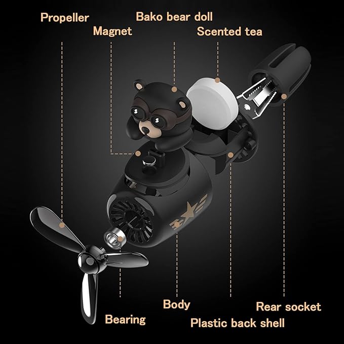2 Pieces Car Air Fresheners, Cute Bear Pilot Car Diffuser, Propeller Air Outlet Vent Fresheners, Suitable for Automotive Interior Decoration (bear+bear)