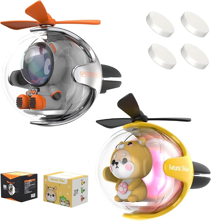 2 Pcs Pilot Car Air Freshener, Cute Dog Car Vent Clip Air Freshener Automotive Air Outlet Fan Diffuser, Automotive Interiors Vent Decoration (Silver+Yellow)