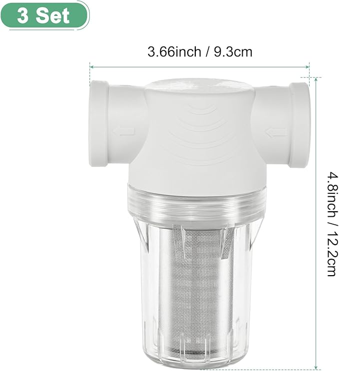 3-Pack Water Pump Strainer with 40 Mesh Stainless Steel Filter Screen, 3/4" Inch Female NPT in-line Strainer for Garden Hose Outdoor RV Water Tank Pressure Washer [White]
