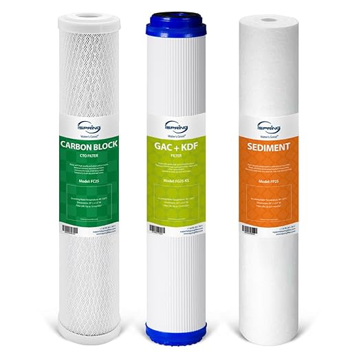 iSpring F3WCB32KS 20" x 2.5" Whole House Water Filters for WCB32 Series Water Filter Systems, Includes Sediment, GAC+KDF, and Carbon Block Filters