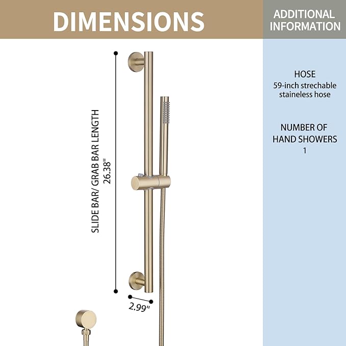 Weshi Shower Slide Bar Handheld Shower with Hose, Bathroom Handheld Shower Head, Slide Bar Hand Shower with spray, High Pressure Shower Head Height Adjustable with 59 Inch Stainless Steel Hose