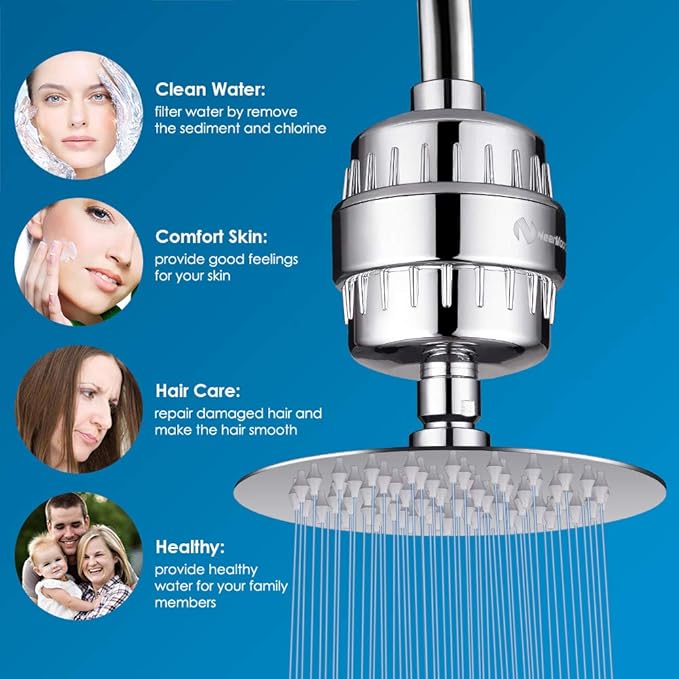 NearMoon High Output 15 Stage Shower Filter - Filtered Shower head softener for Hard Water，Reduces Dry Itchy Skin, Dandruff and Improves the Condition of Your Skin, Hair (Chrome Finish)