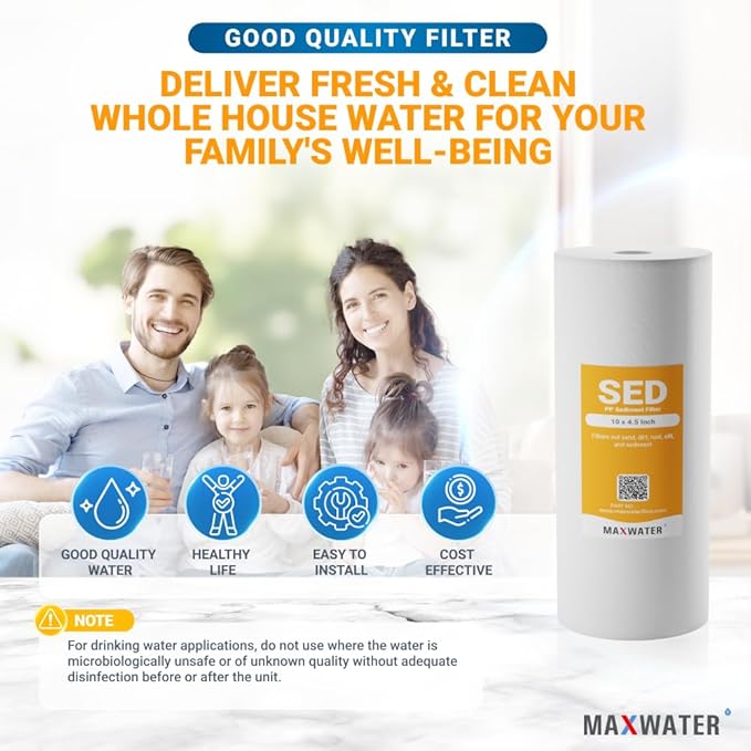 Max Water 5 Micron 10 x 4.5 inch Whole house Sediment Water Filter | Meltblown Polypropylene Well Water Filter Replacement Cartridges for DGD-5005, AP810, SDC-45-1001, GXWH30C, PP10BB (20 Pack)