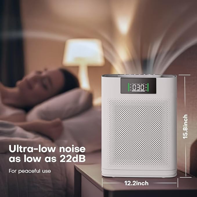 Air Purifier for Large Room up to 1500 Sq Ft, H13 True HEPA Filter, Honeyuan Air Purifiers for Pets, with PM 2.5 Display Air Quality Sensor, Aromatherapy, Child Lock, ZY3866G, White