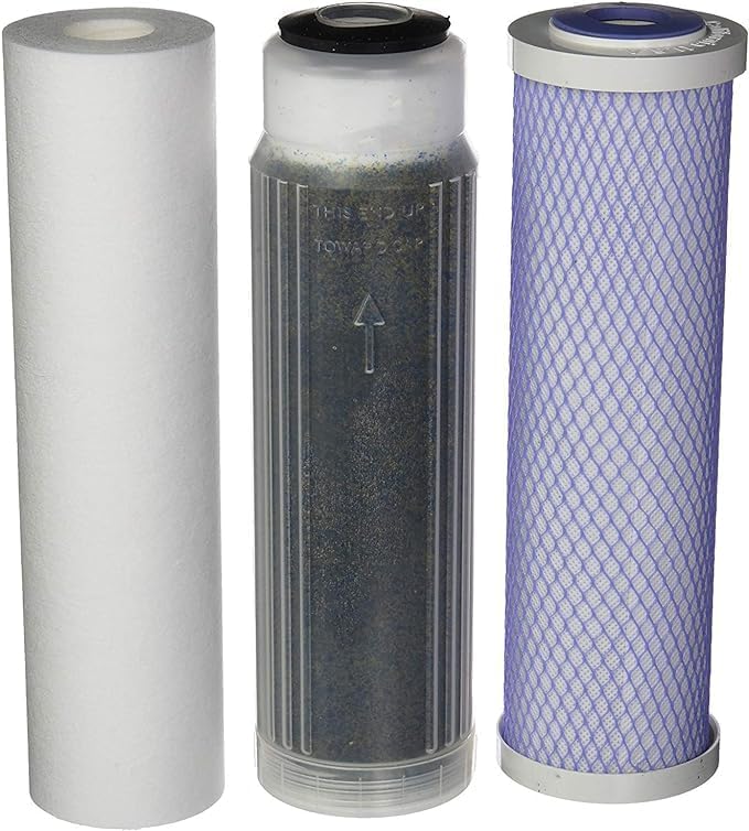Reverse Osmosis Deionization (RODI) 10" Replacement Filter Kit (Sediment Cartridge, Carbon Cartridge, Color Indicating DI Cartridge Filled with MBD-30 Nuclear Grade Resin) by CFS