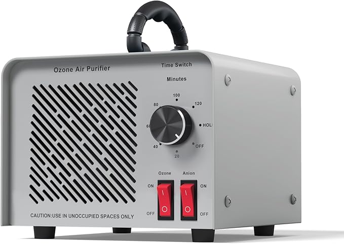 120,000mg/h 0zone Generator High Capacity Ozone Machine & Negative Ion Air Purifier for Home, Car, Pet Odor Removal, O3 Odor Eliminator up to 2,500 Sq. Ft.(Silver)