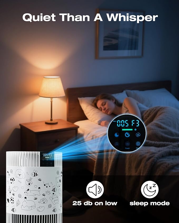 Air Purifier for Home Bedroom up to 1300 ft², HEPA Air purifier with PM 2.5 Display for Home Pets with Washable Pre-Filter, Pattern