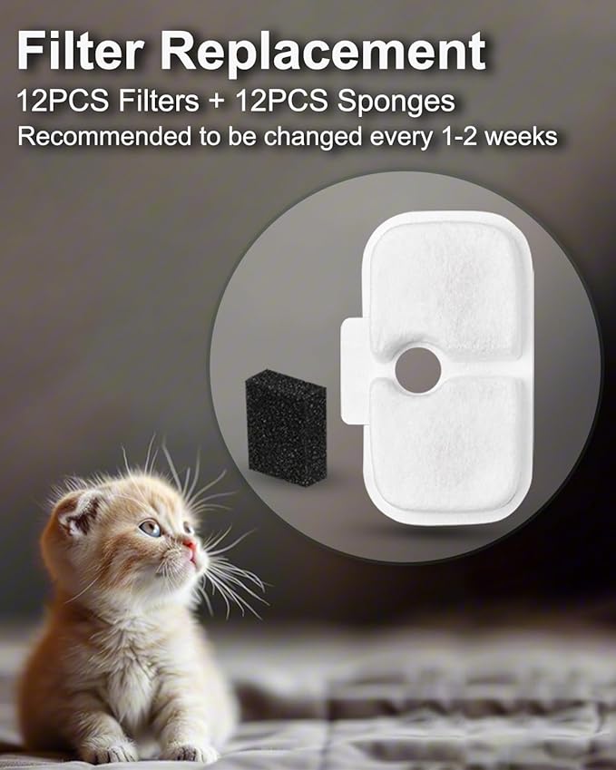 12 Packs for Petlibro Cat Water Fountain Filters Replacement, Compatible with Petlibro Dockstream Water Fountain PLWF105/PLWF115/PLWF005 & Smart PLWF305,Pet Replacement Filters for Pet Fountain,White