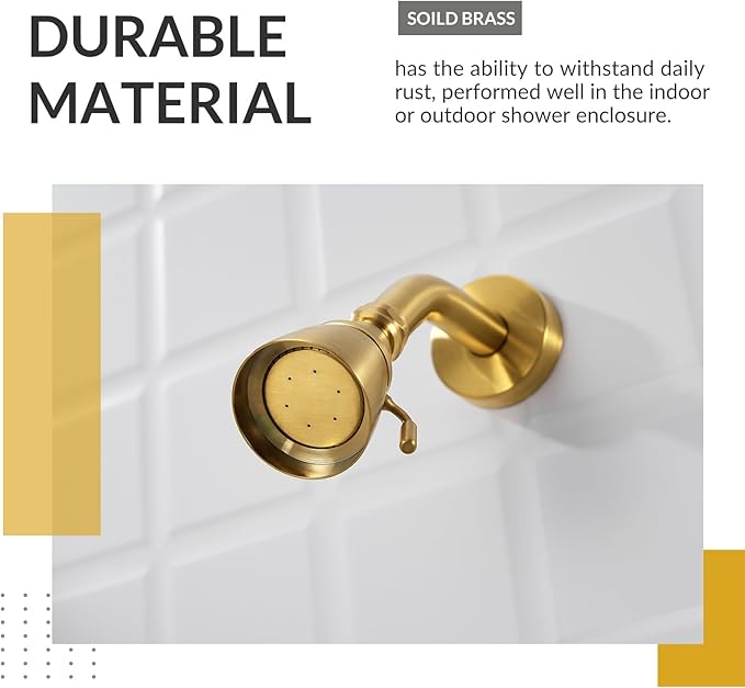 APLusee Brushed Gold Shower Head, High Flow Shower Sprayer with Rotary Joint, Solid Brass