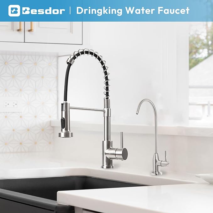 Drinking Water Faucet, Filtered Water Reverse Osmosis RO Faucet for Kitchen Sink, Non-Air Gap, Lead-Free, 304 Stainless Steel, Brushed Nickel (WF1)