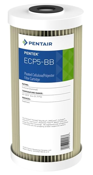 Pentair Pentek ECP5-BB Big Blue Sediment Water Filter, 10-Inch, Whole House Heavy Duty Pleated Cellulose Polyester Replacement Cartridge, 10" x 4.5", White End-Cap, 5 Micron